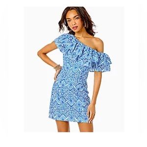 ⭐️NWT⭐️Lily Pulitzer
Sundea One-Shoulder Eyelet Shift Dress
Blue 
Size: 12